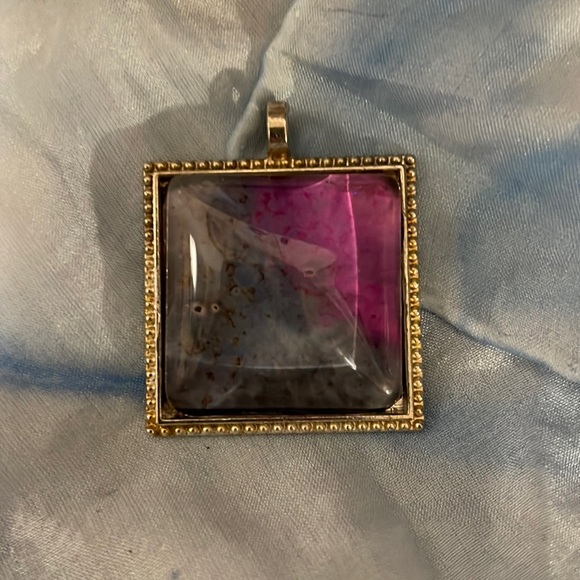 Handmade Jewelry Square Silvertone Setting w Alcohol Ink Art Under Domed Glass - Picture 2 of 3